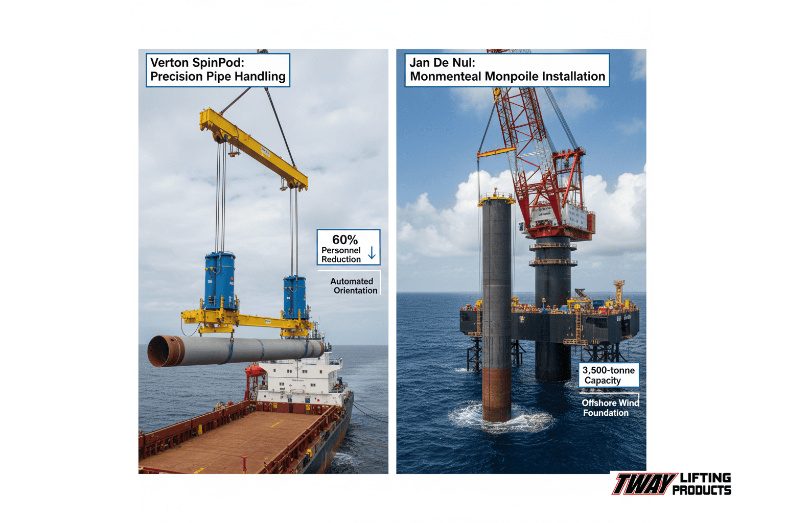 Real-world offshore projects using spreader bars with pipe handling and wind turbine foundation installation