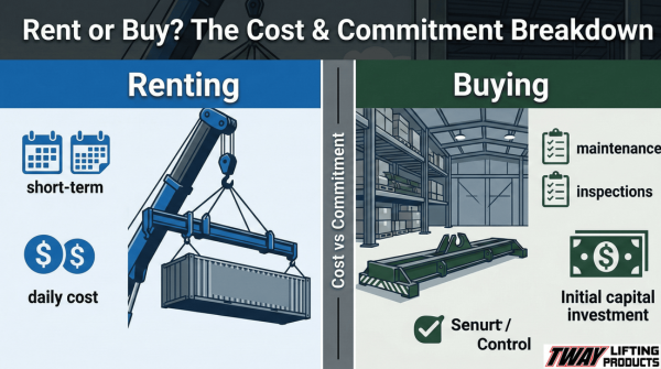 Side-by-side comparison of renting versus buying a spreader bar with cost and commitment indicators.