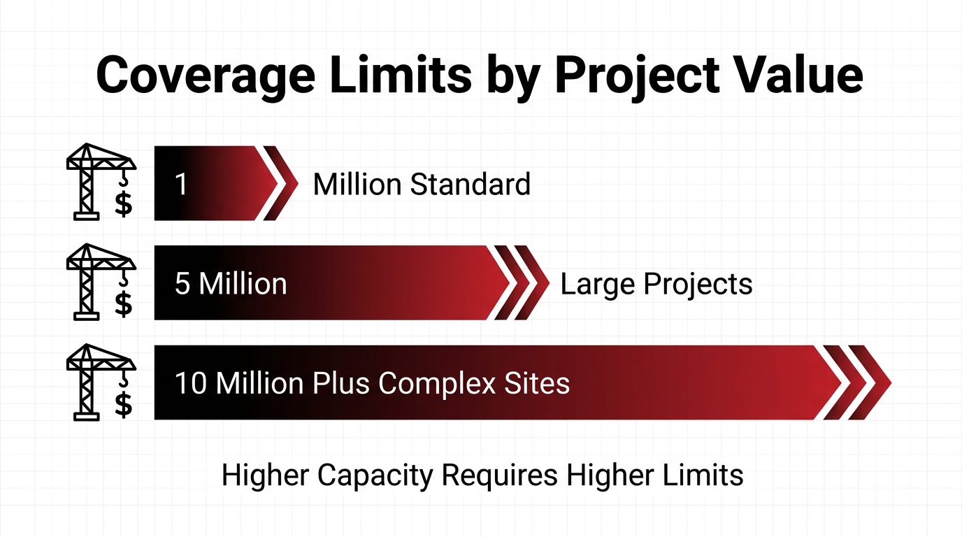 Coverage limits by project value infographic showing standard, large projects, and complex sites