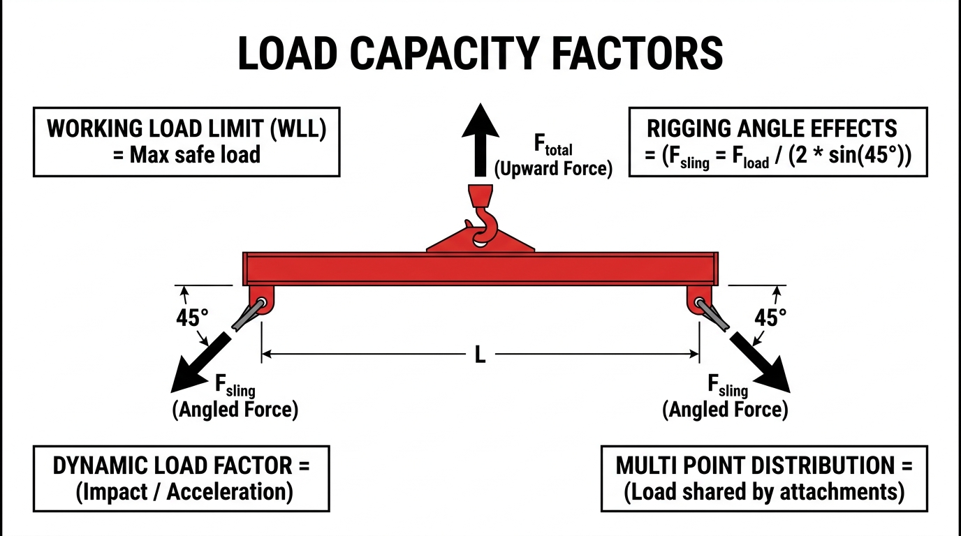 Infographic showing load capacity factors for renting spreader bars offshore