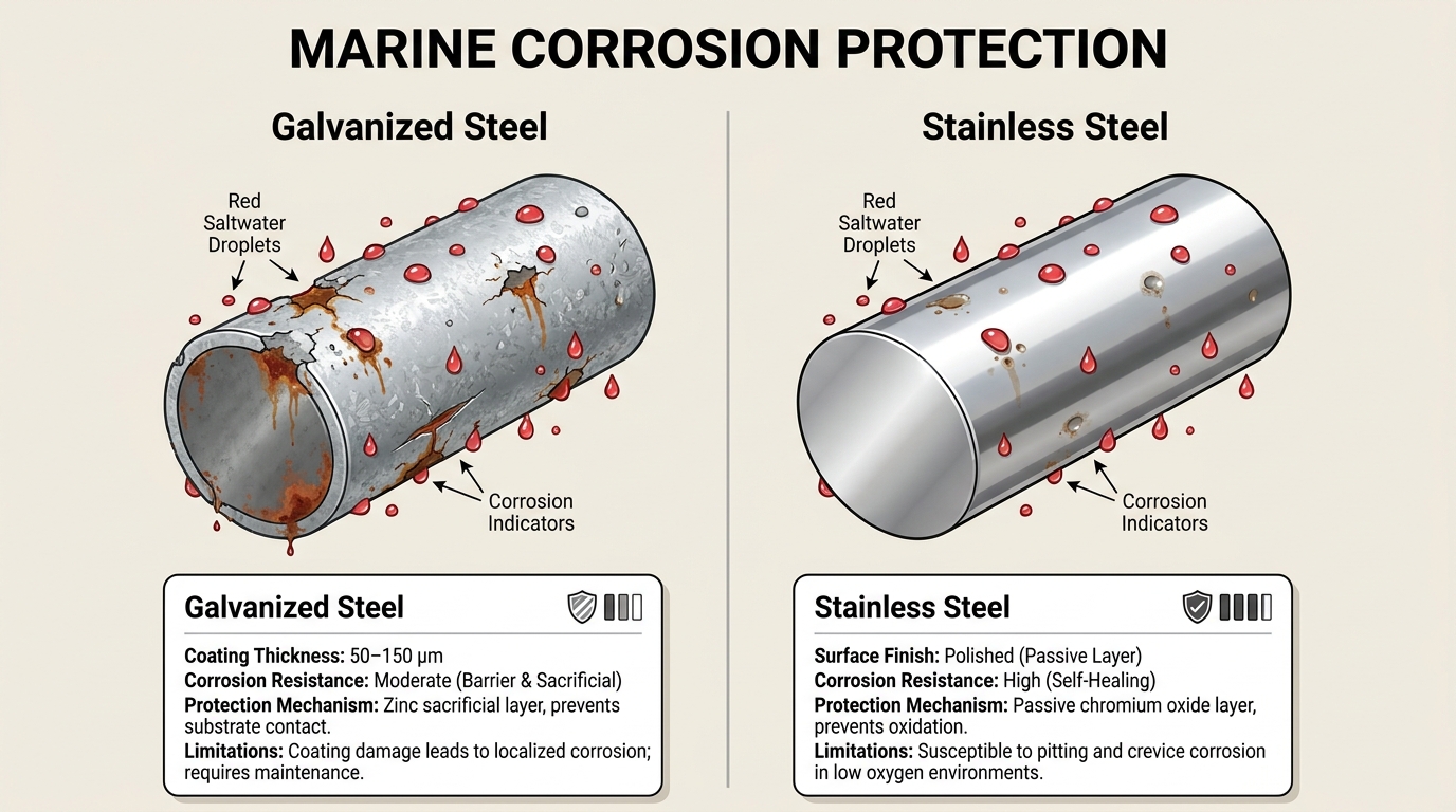 Marine corrosion protection comparison of galvanized steel and stainless steel for offshore spreader bar rentals