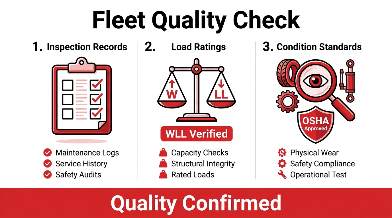Infographic showing fleet quality check for spreader bar