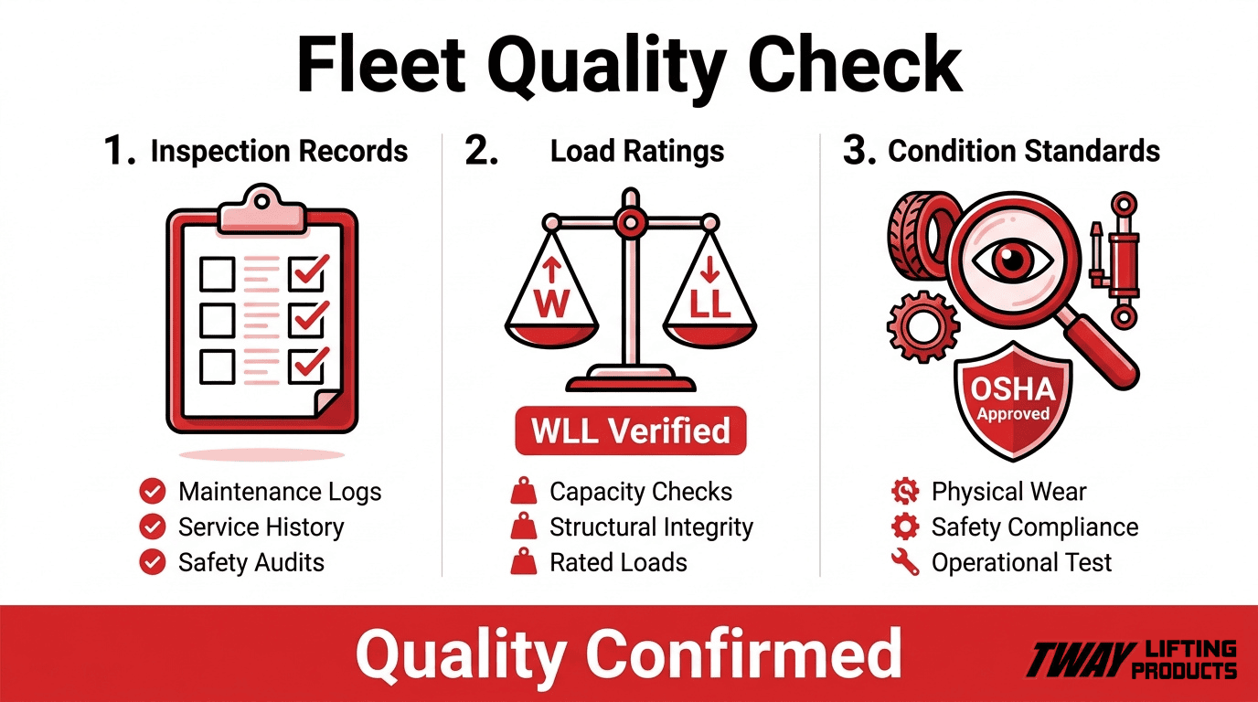 Infographic showing fleet quality check for spreader bar