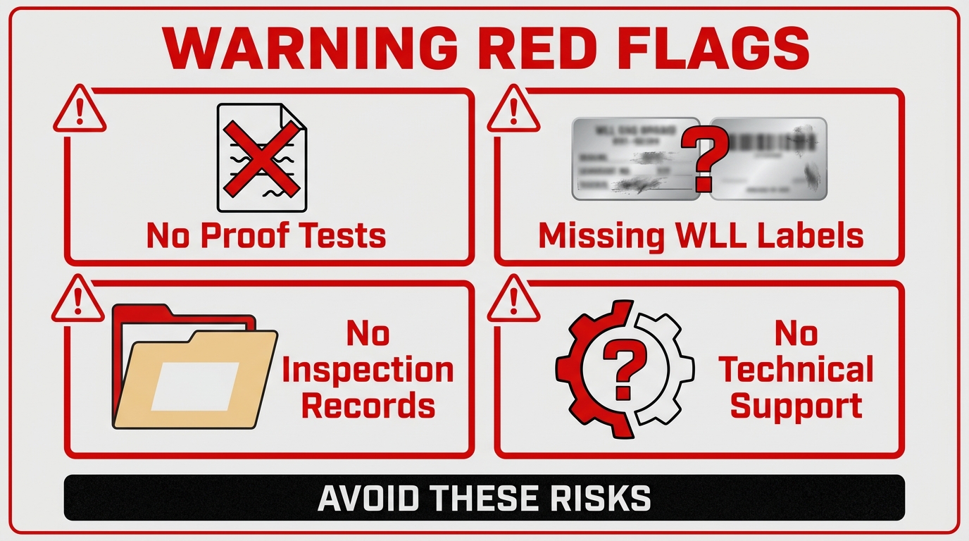 Infographic showing red flags when evaluating a spreader bar rental company