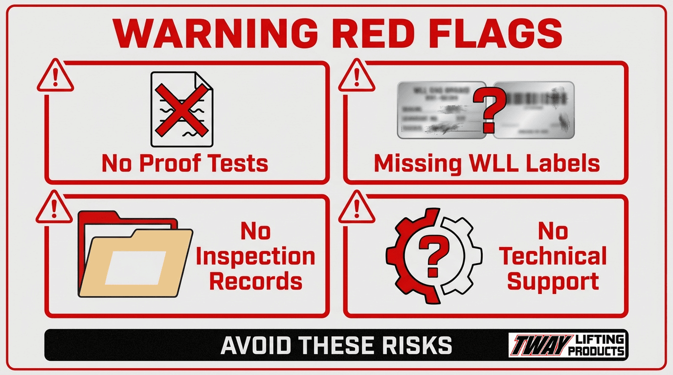 Infographic showing red flags when evaluating a spreader bar rental company