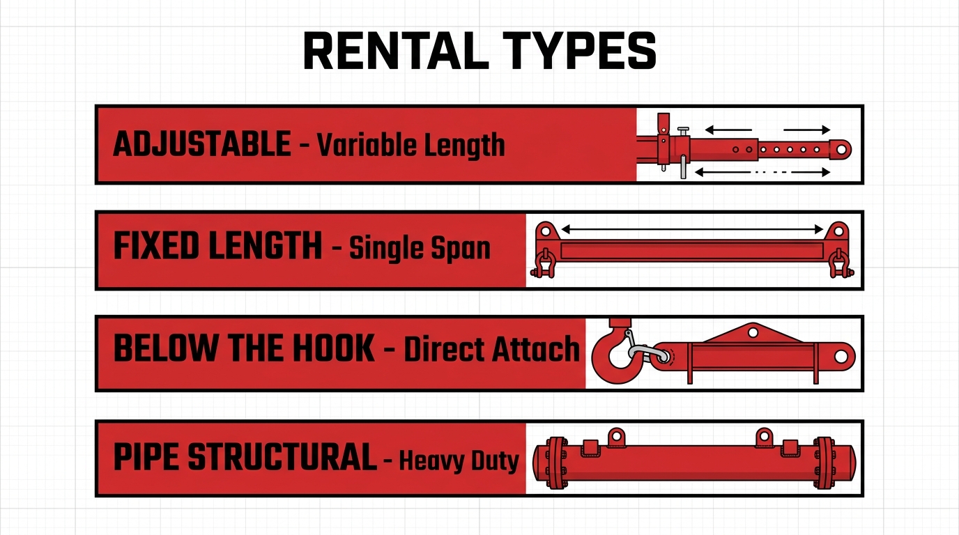 Chart showing different types for spreader bars available to rent