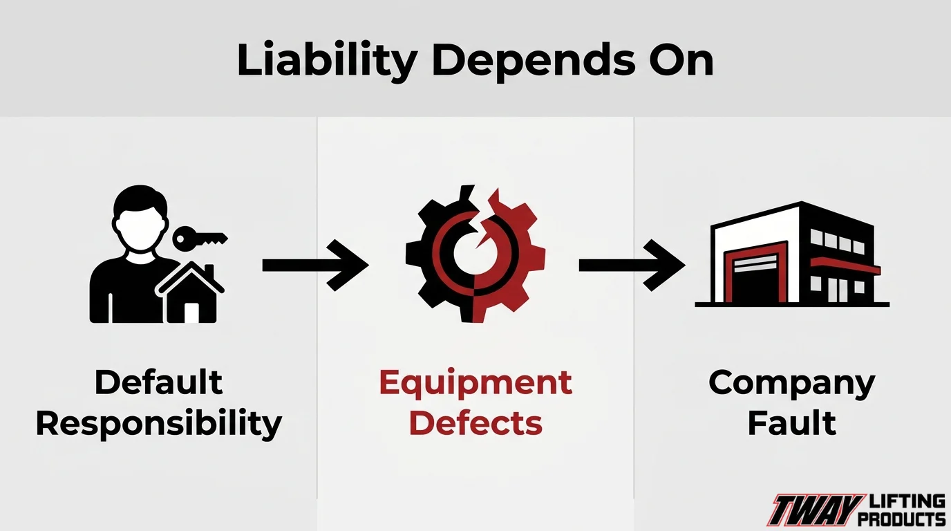 Equipment damage liability based on renter responsibility, defects, and company fault
