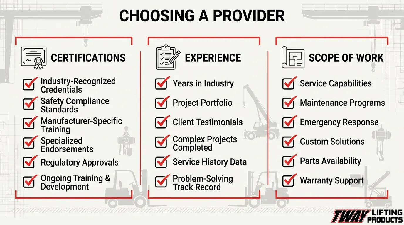 How to choose a lift supervision provider based on certifications, experience, and scope of work