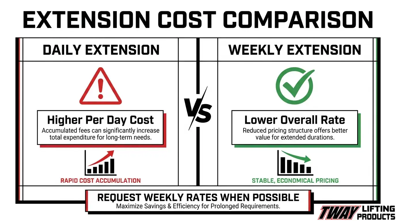 Daily vs weekly equipment rental extension cost comparison